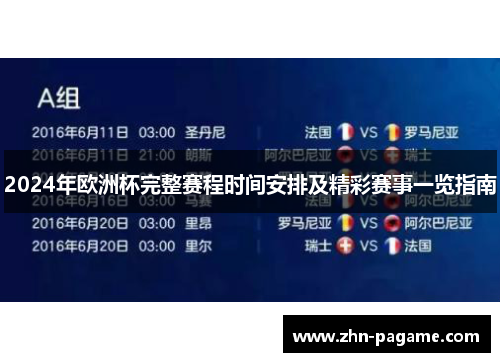2024年欧洲杯完整赛程时间安排及精彩赛事一览指南